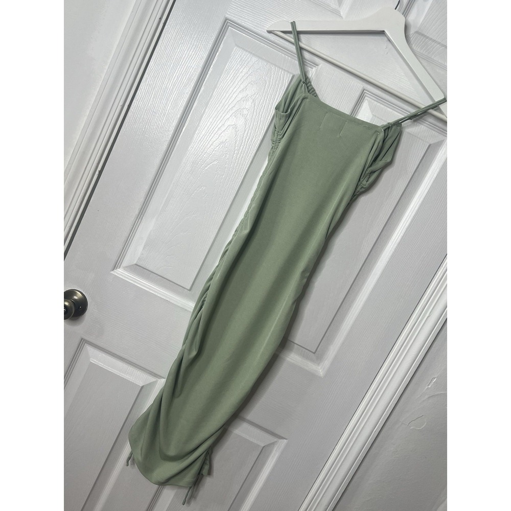 Princess Polly Sage Green Ruched Midi Dress Coquette Y2K Bodycon Summer Sz US 4 - Picture 3 of 9